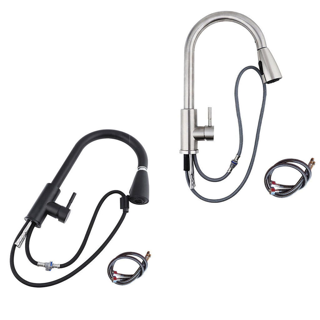 Electroplating Process Kitchen Sink Pull Out Faucet Hot and Cold Water Tap With 2 Stainless Steel Hose