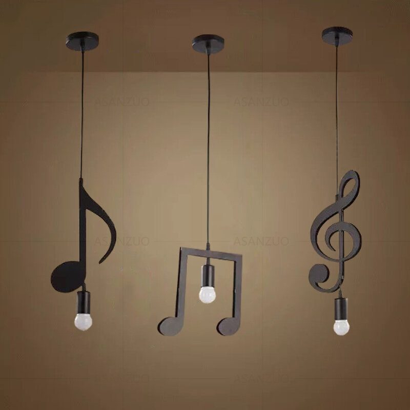 AC85-265V Music Symbol Pendant Lights E27 Creative Black Led Pendant Lamp for Bar bedroom bookroom Pendant Lighting Without Bulb