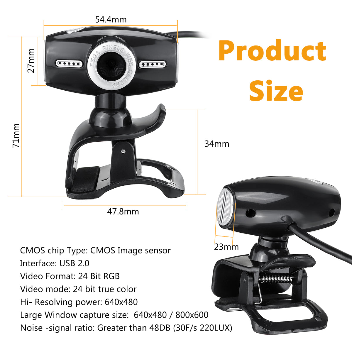480P USB 2.0 CMOS Image Sensor Webcam with Microphone for Laptop Desktop