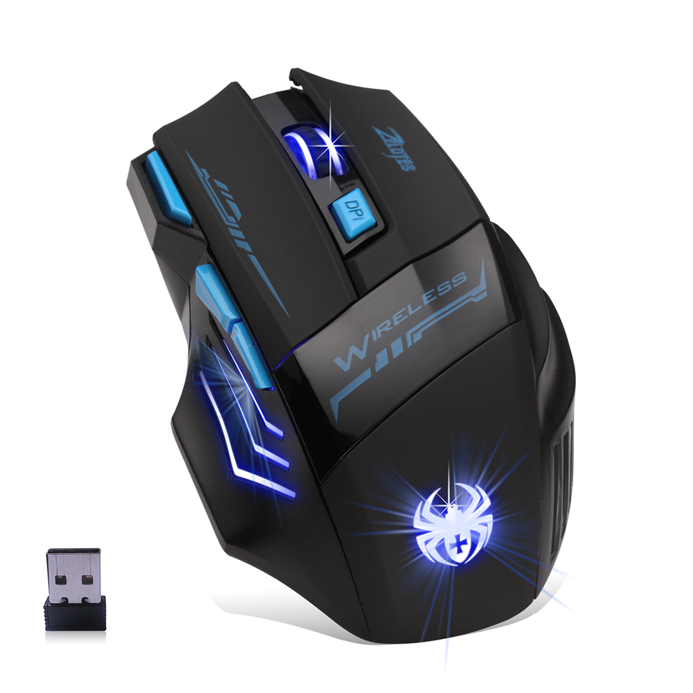 2.4GHz Wireless Mouse 600-2400DPI Cool Breathing Light Optical Gaming Mouse with USB Receiver