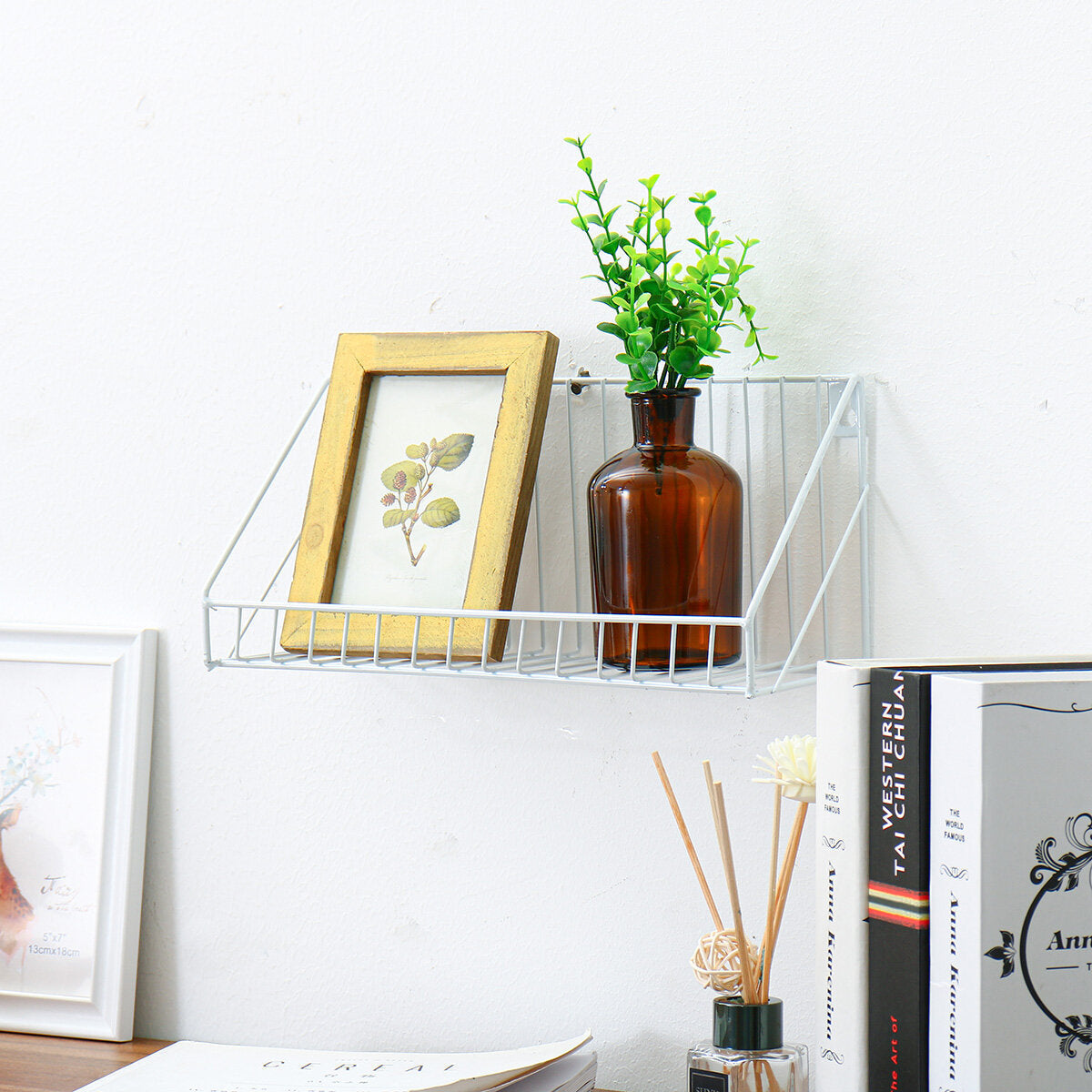 Nordic Minimalist Wrought Iron Grid Wall Shelf Storage Shelf