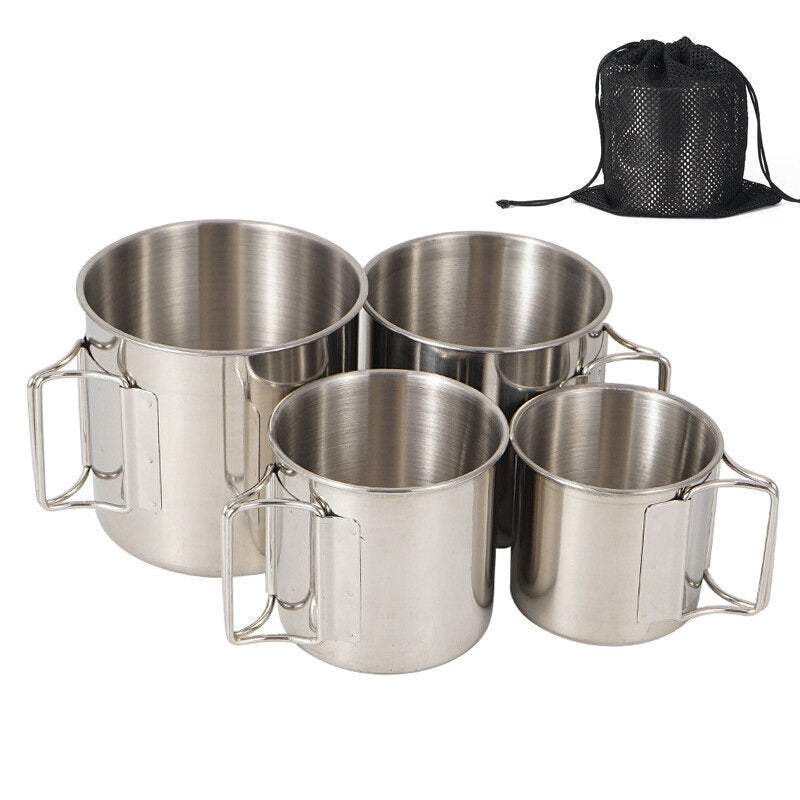 4 Pcs Folding Water Cup Set Lightweight 304 Stainless Steel Mug Outdoor Camping Picnic Travel Tableware with Storage Bag
