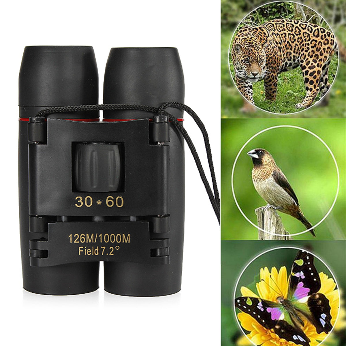 30x60 Folding Binocular HD Red Coated Film Lens Telescope 