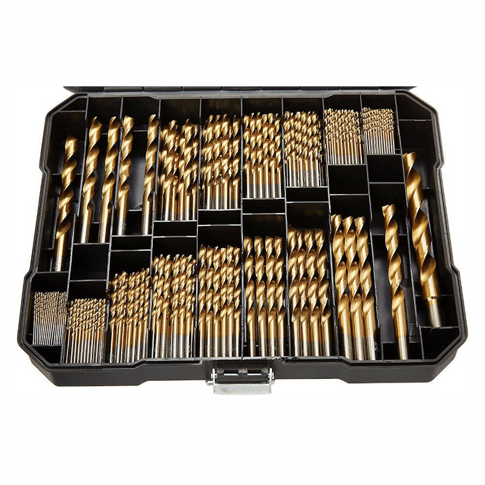 230pcs Titanium Coated Twisted Drill Bit Set HSS with Black Plastic Box Alloy