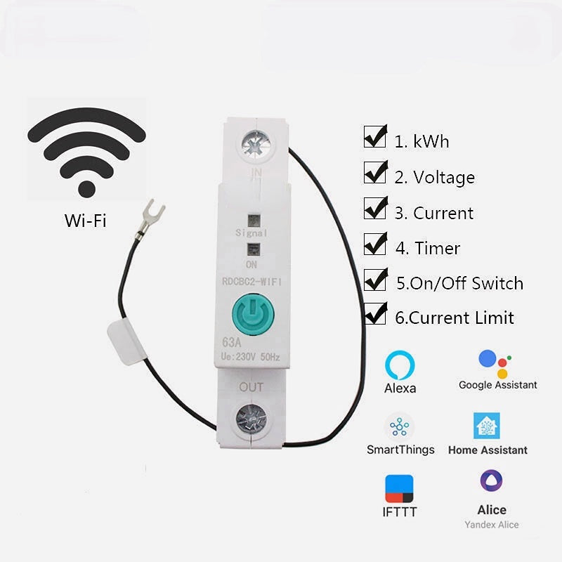 Smart WIFI Energy Circuit Breaker Meter Power Consumption kWh Meter Timer Switch Relay Voltmeter Works