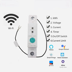 Smart WIFI Energy Circuit Breaker Meter Power Consumption kWh Meter Timer Switch Relay Voltmeter Works