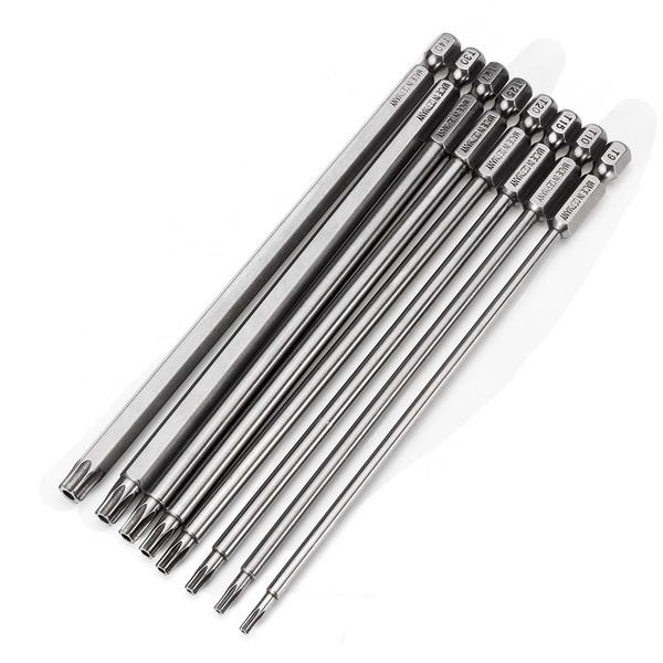 8pcs T9-T40 150mm Magnetic Torx Screwdriver Bits 1/4 Inch Hex Shank