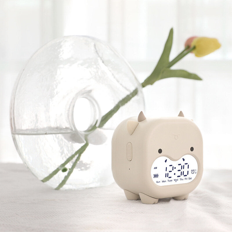 Timing Cow Shape Alarm Clock Digital Creative Electronic Clock Children's Student Voice Report Clock USB Charging