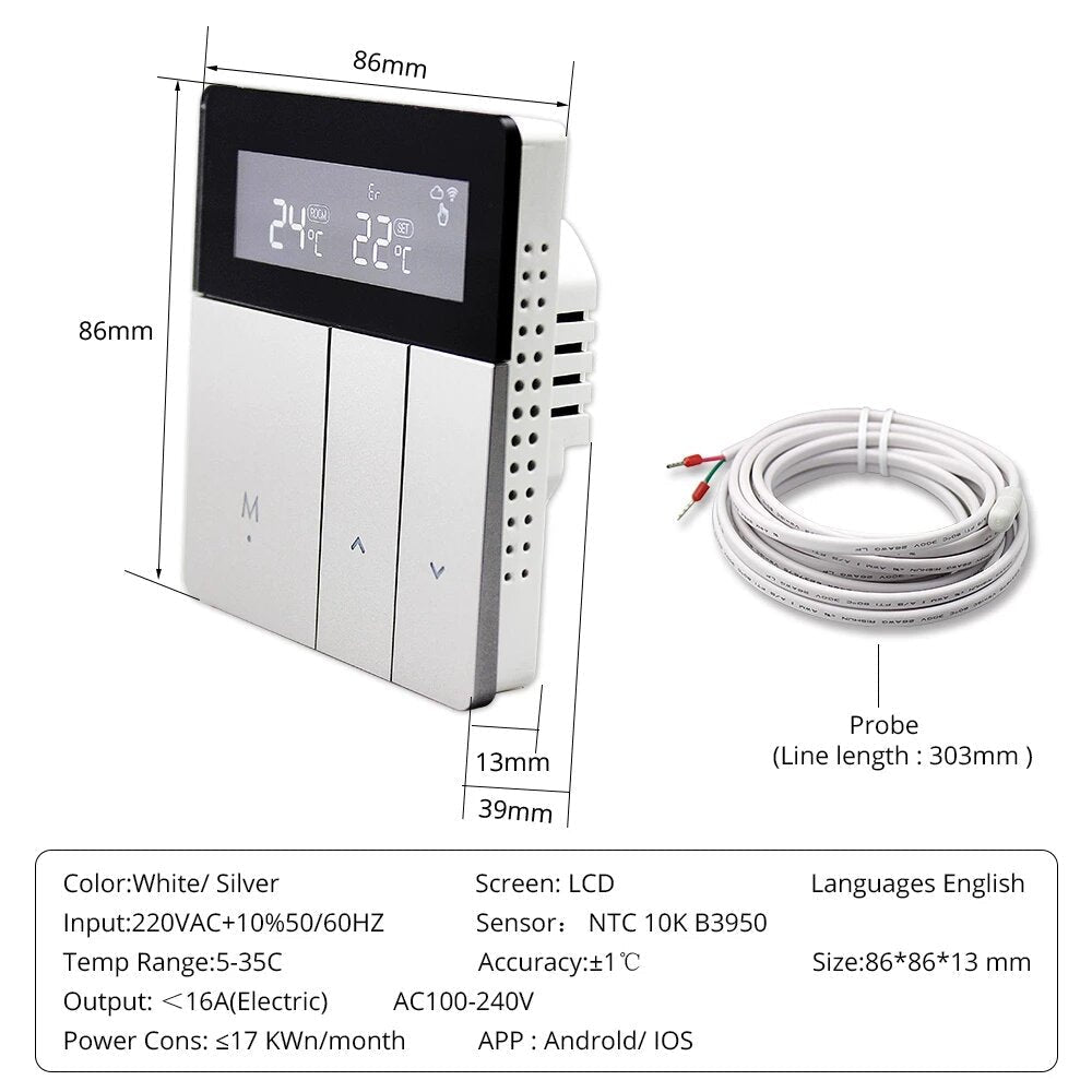 WiFi Thermostat for Electric Heater Water Radiant Floor Heating Alexa Google Home Enable Temperature Controlled
