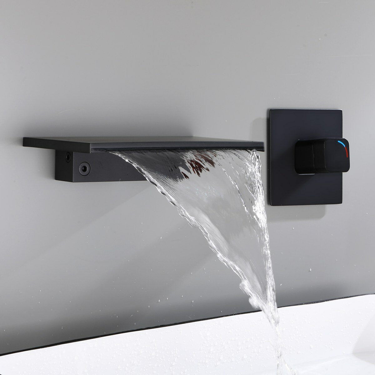 Modern Single Handle Wall Mount Faucet Waterfall Spout Bathroom Tub Basin Concealed Tap Hot Cold Water Mixer