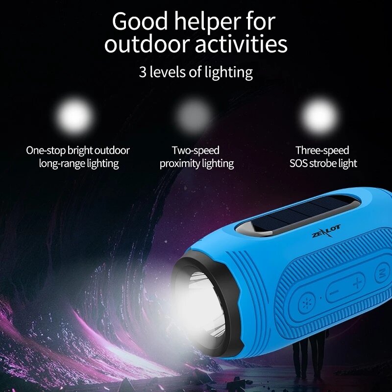 Wireless Bluetooth Speaker Solar Charging Flashlight Outdoor IPX5 Waterproof Stereo Sound Rechargeable Battery With Microphone