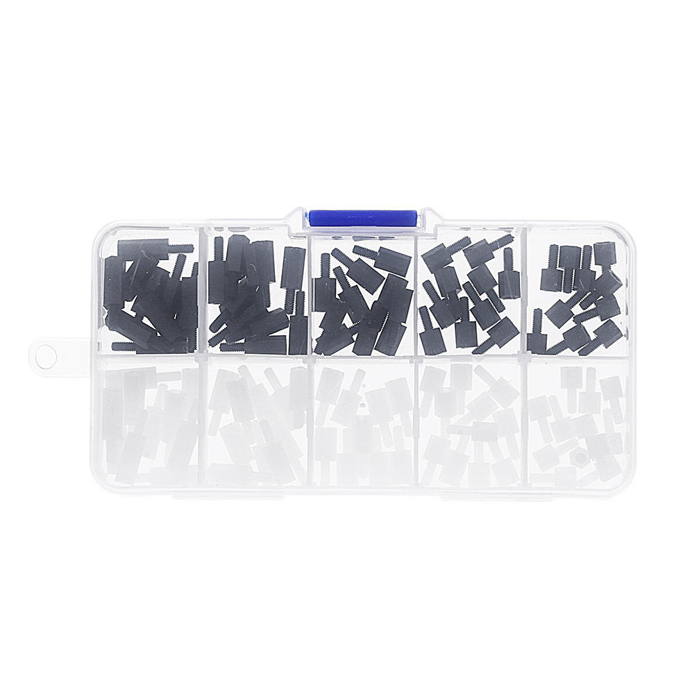 100Pcs M2.5 Nylon Hex Screw Black&White Female to Male PCB Standoff Column Set