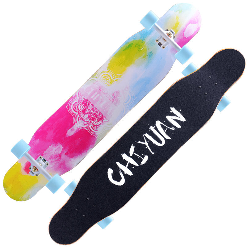 118x23cm 7-layer Maple Longboard with Silent Bearing and Sandpaper Brush Street Dance Board with Flashing Wheel