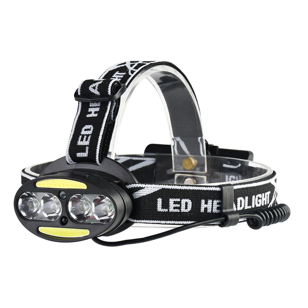 1900LM 6LED Smart Sensor Cycling Headlamp 5 Switch Modes 4xT6+2xCOB LED Red Warning Lig