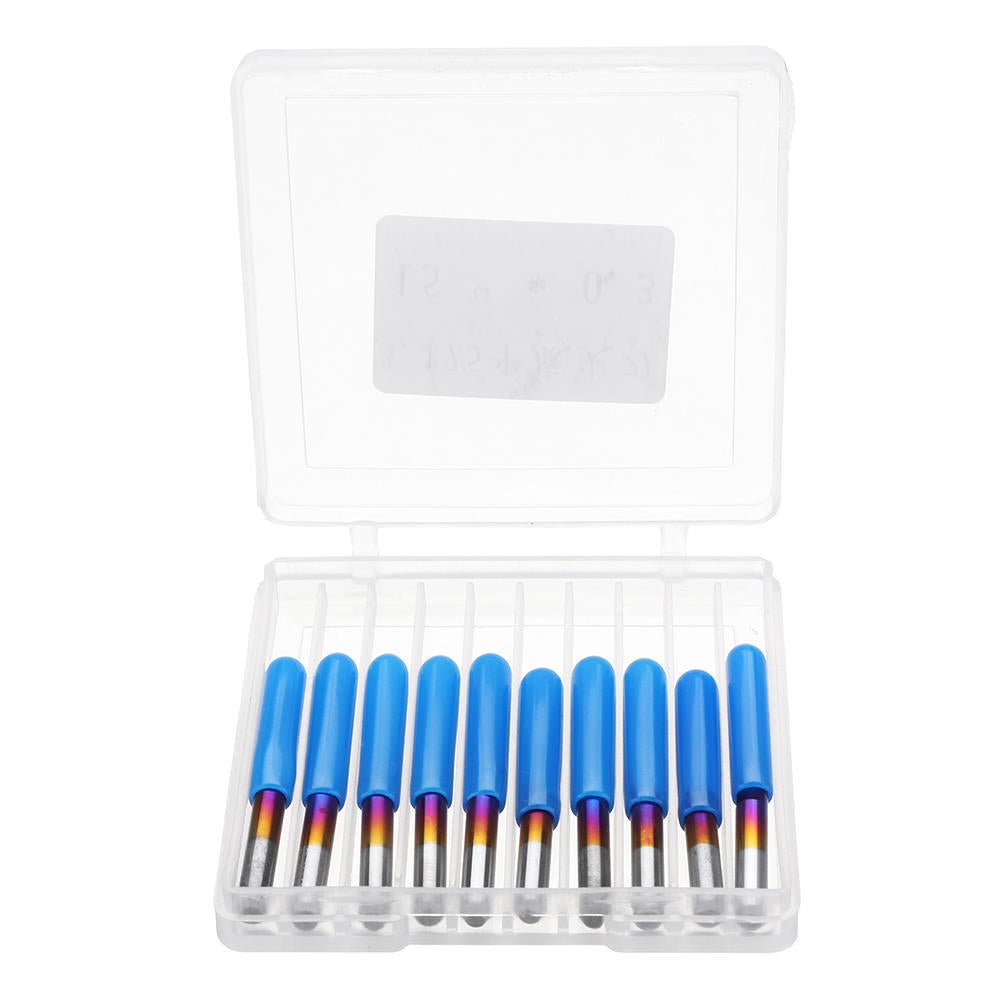 10pcs 0.1/0.2/0.3mm 15 Degree Blue Nano Coated Carbide Engraving Bit Flat Bottom PCB Engraving Bit CNC Router Tool