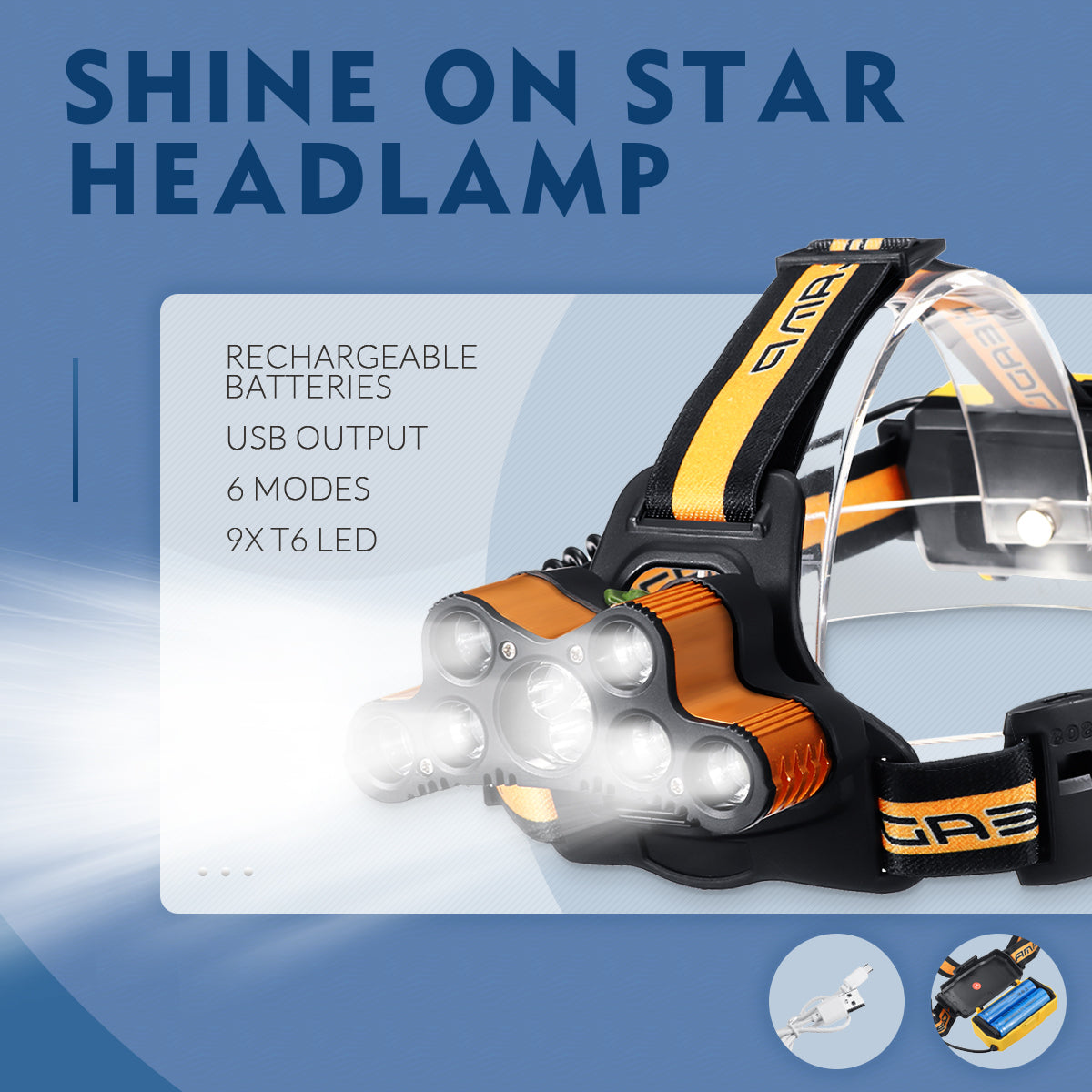 2501-B 6-Modes 7xT6+2xQ5 LED Outdoor Head Torch Waterproof Ultra Bright Headlamp With SOS Whistle
