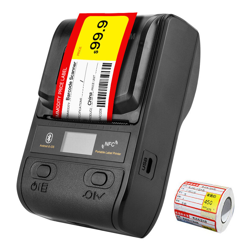 Bluetooth Thermal Label Printer Mini Portable 58mm Receipt Printer Small for Mobile Phone Ipad Android / iOS