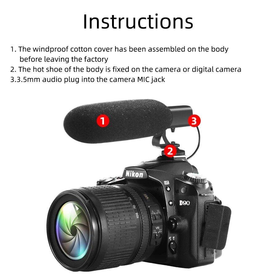 Video Recording Microphone with Shock Mount&Spring Cable for Nikon SLR Camera Phone Vlog Interview Mic