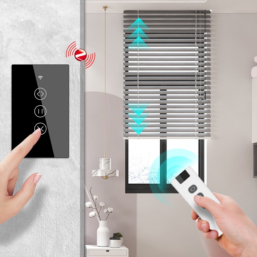 433MHz Smart Touch Curtain Switch Roller Blinds Shutter Wireless Control Relay Status Works with Alexa Google Home