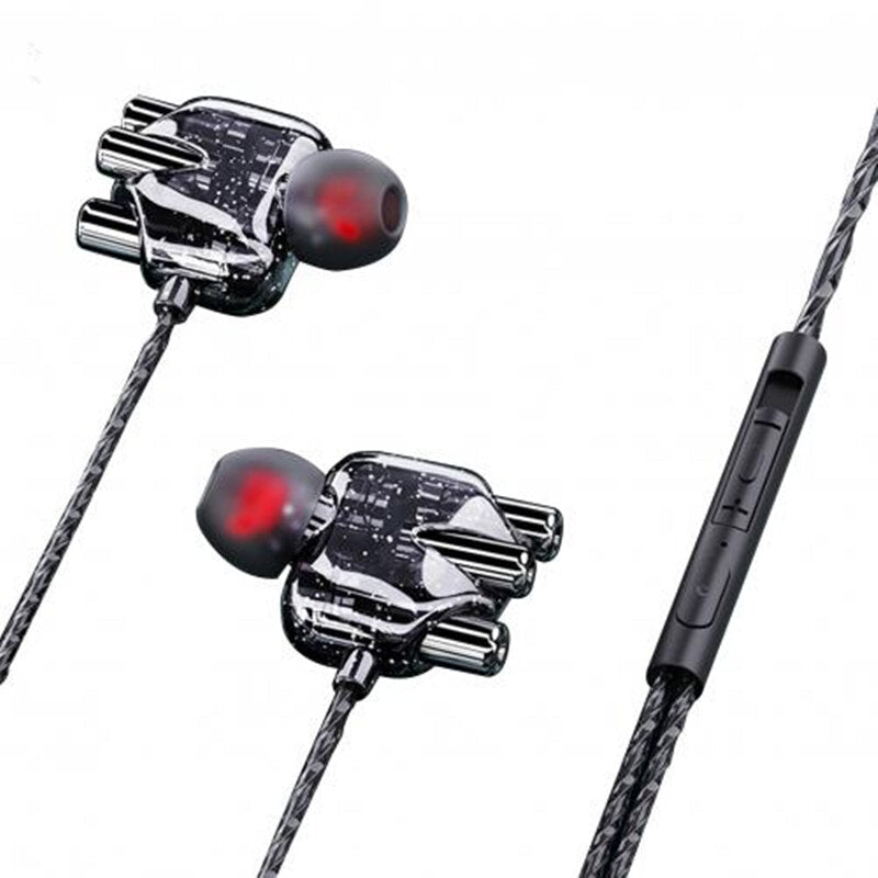 Transparent In-Ear Headphones 3D Stereo Dual Speaker Wired Earphones Wire Control Tuning Stereo Sports Headsets
