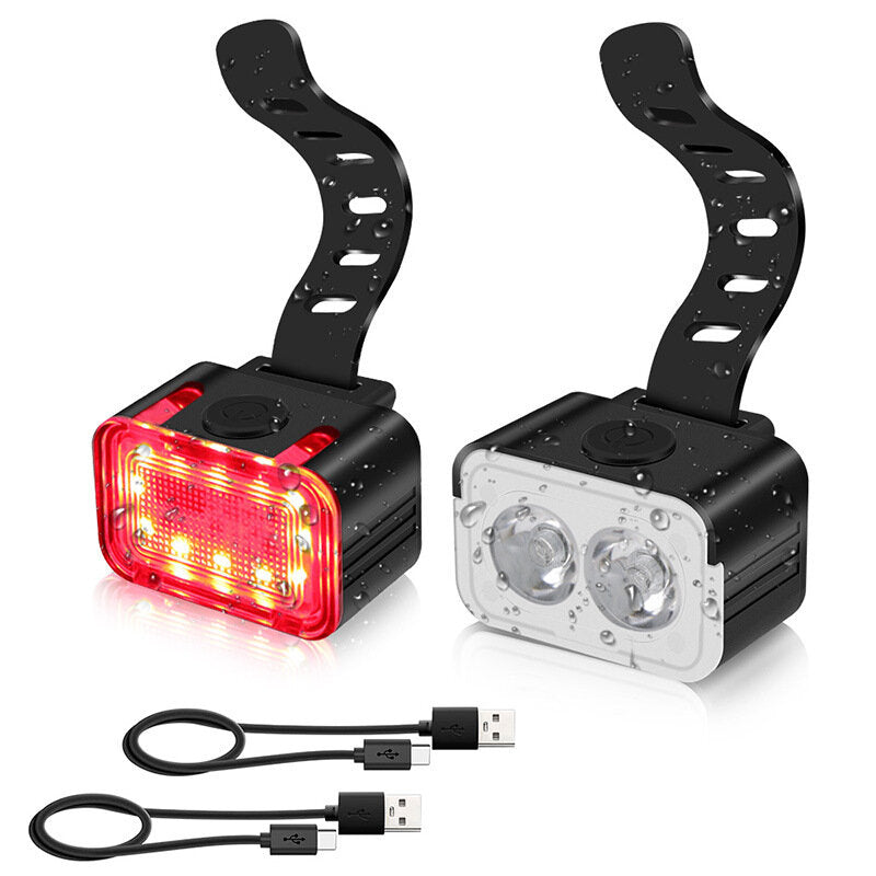 2PCS L6 300lumen 200M Bike Headlight + Taillight TYPE-C Rechargeable IPX6 Waterproof Aluminium Alloy Bike Light Set
