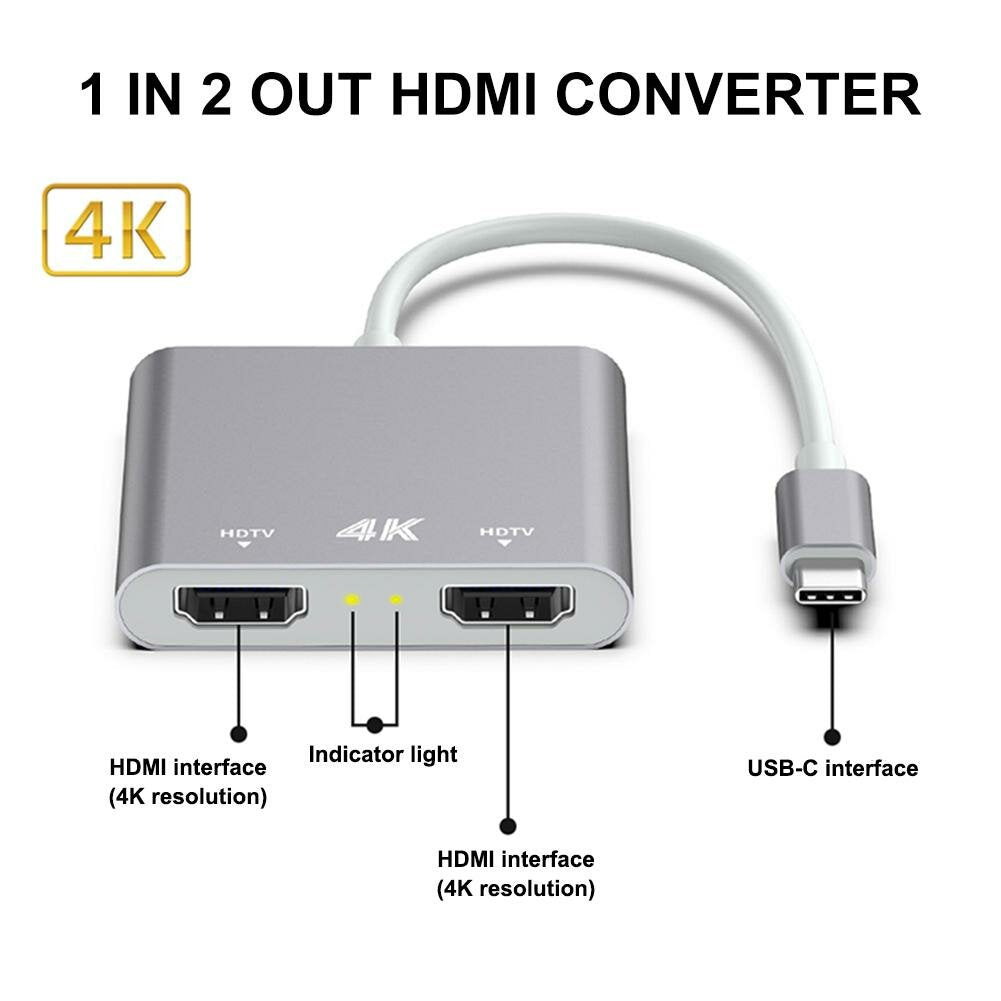 USB-C to Dual HDMI Adapter Converter Support Mirror Mode Expanded Mode For Smart Phone Tablet Laptop For iPad Pro 2020 MacBook Air 2020