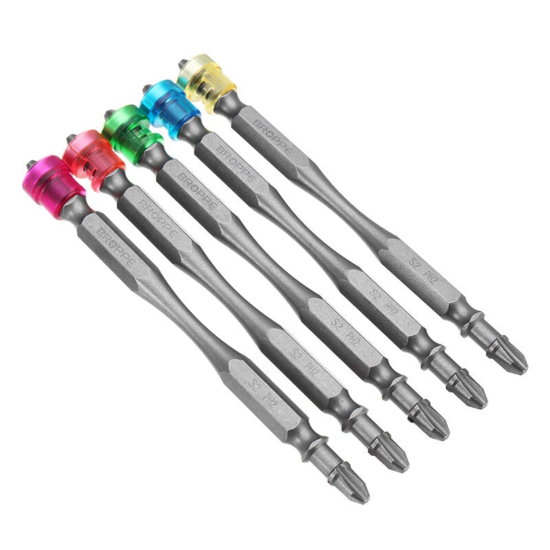 5pcs 100mm Magnetic PH2 Screwdriver Bits ABS Ring 1/4 Inch Hex Shank Drywall Screwdriver