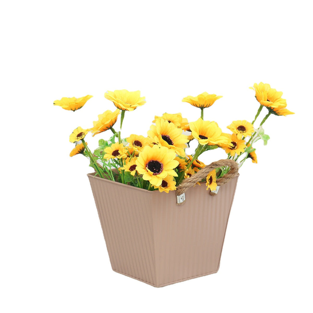 New Flower Pots Pastoral Style Colored Iron Leather Flower Pots Creative Rectangular Buckets