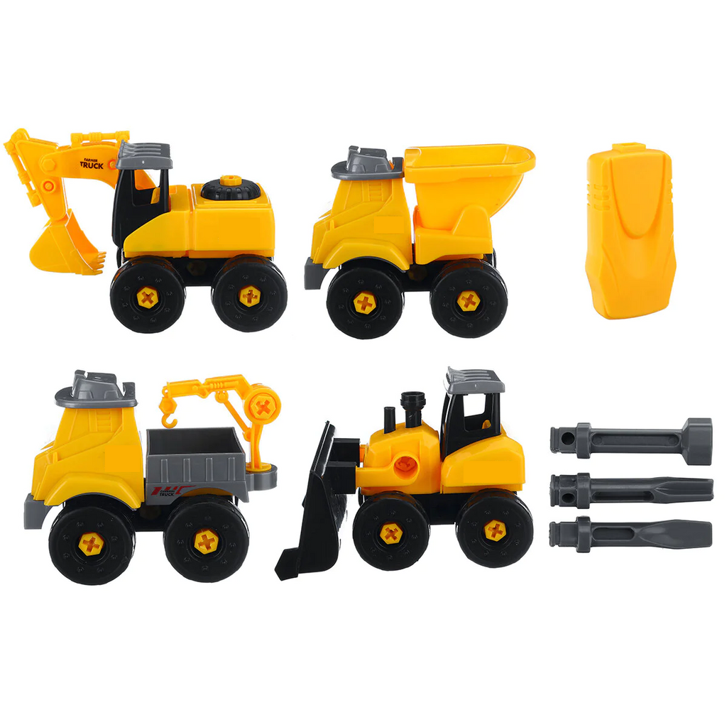 4 IN1 Truck Construction Sliding Vehicle Excavator Detachable Assembly Screw Nut Puzzle DIY Assembly Diecast Car Model Toy Set for Kids Gift