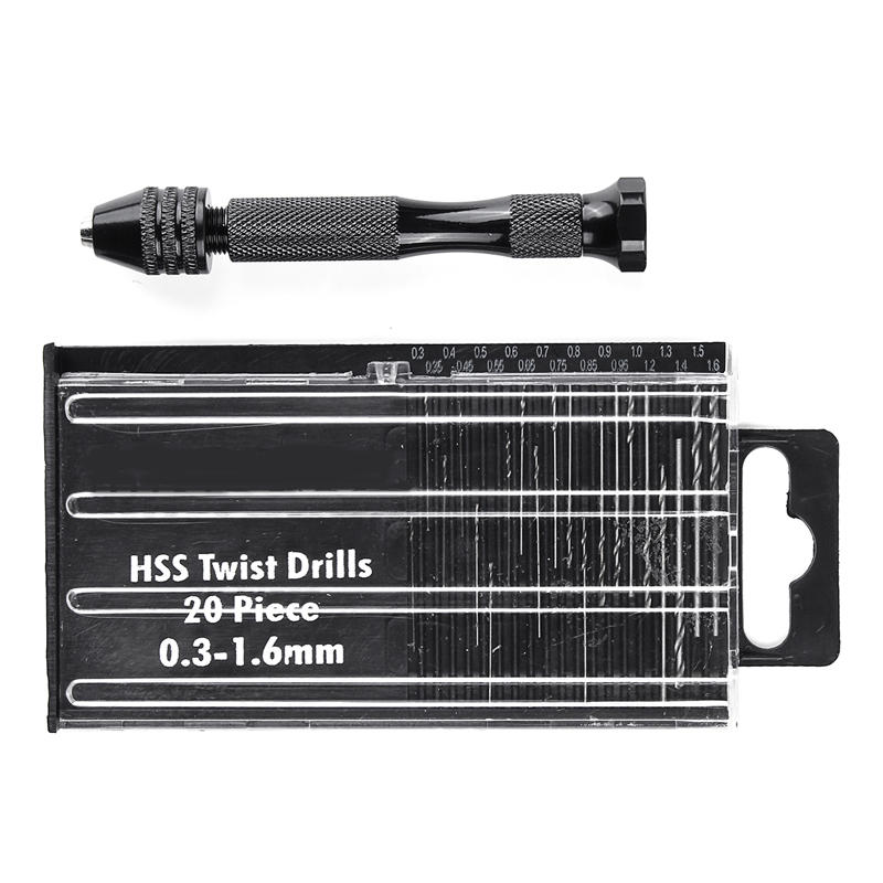 Mini Micro Hand Drill with 20Pc 0.3-1.6mm Bit Keyless Chuck Set Pin Vise Rotary