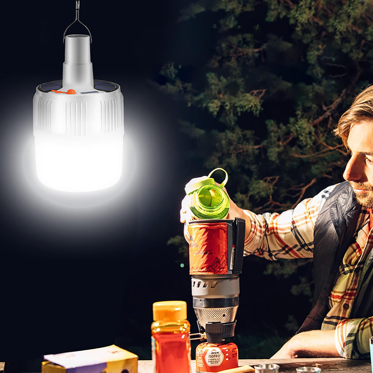 Rechargeable 5 Modes Solar Powered LED Bulb Emergency Light for Outdoor Camping Use