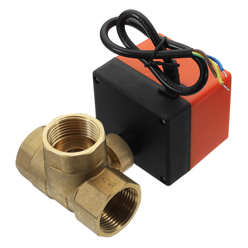 1/2" 3/4" 1" Motorized Electric Brass 3 Way Ball Valves Female 3 Wire AC 220V Full Port T Type Valve