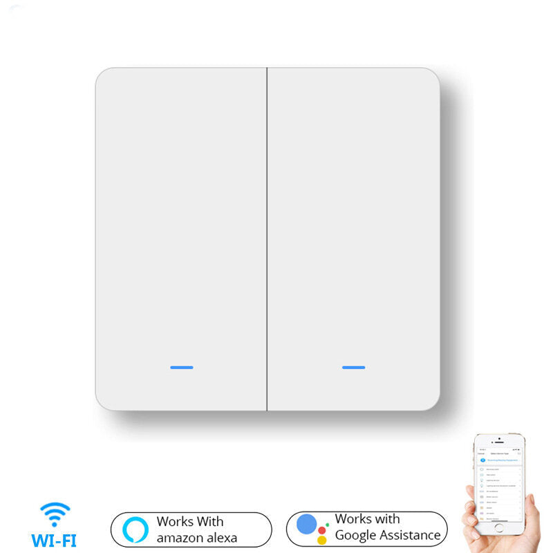 WiFi 2Gang Push Button Wall Light Switch EU AC 100V-240V Smart Switch Compatible with Control Alexa Google Home