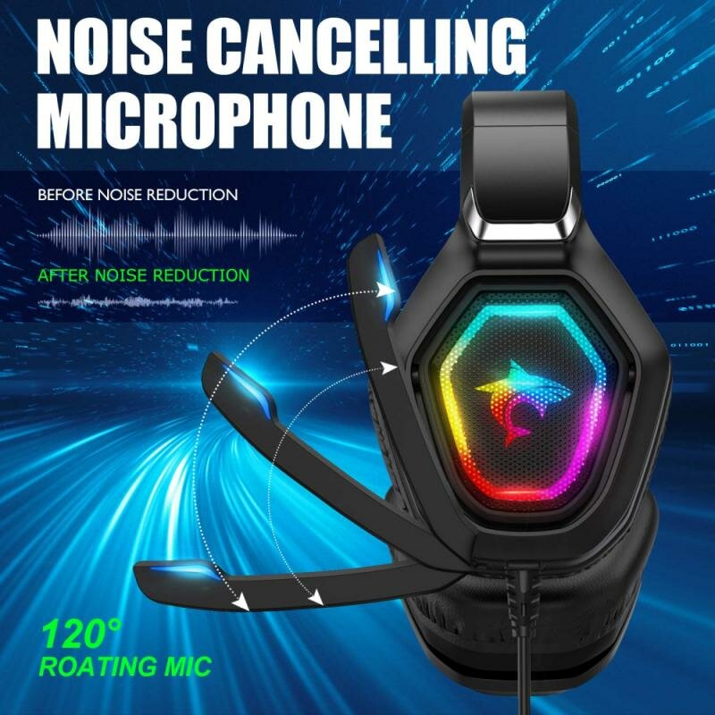 Gaming Headset USB 3.5 Mm RGB LED Light Bass Stereo Wired Headphone With Mic Gamer Headsets for PS4 for PS5 for Xbox Laptop PC