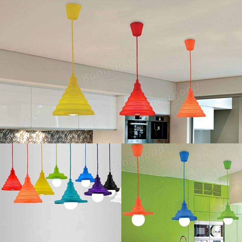Folding Lampshade Colorful Silicone E27 Lamp Holder Pendant Lights DIY Ceiling Light Home Decor