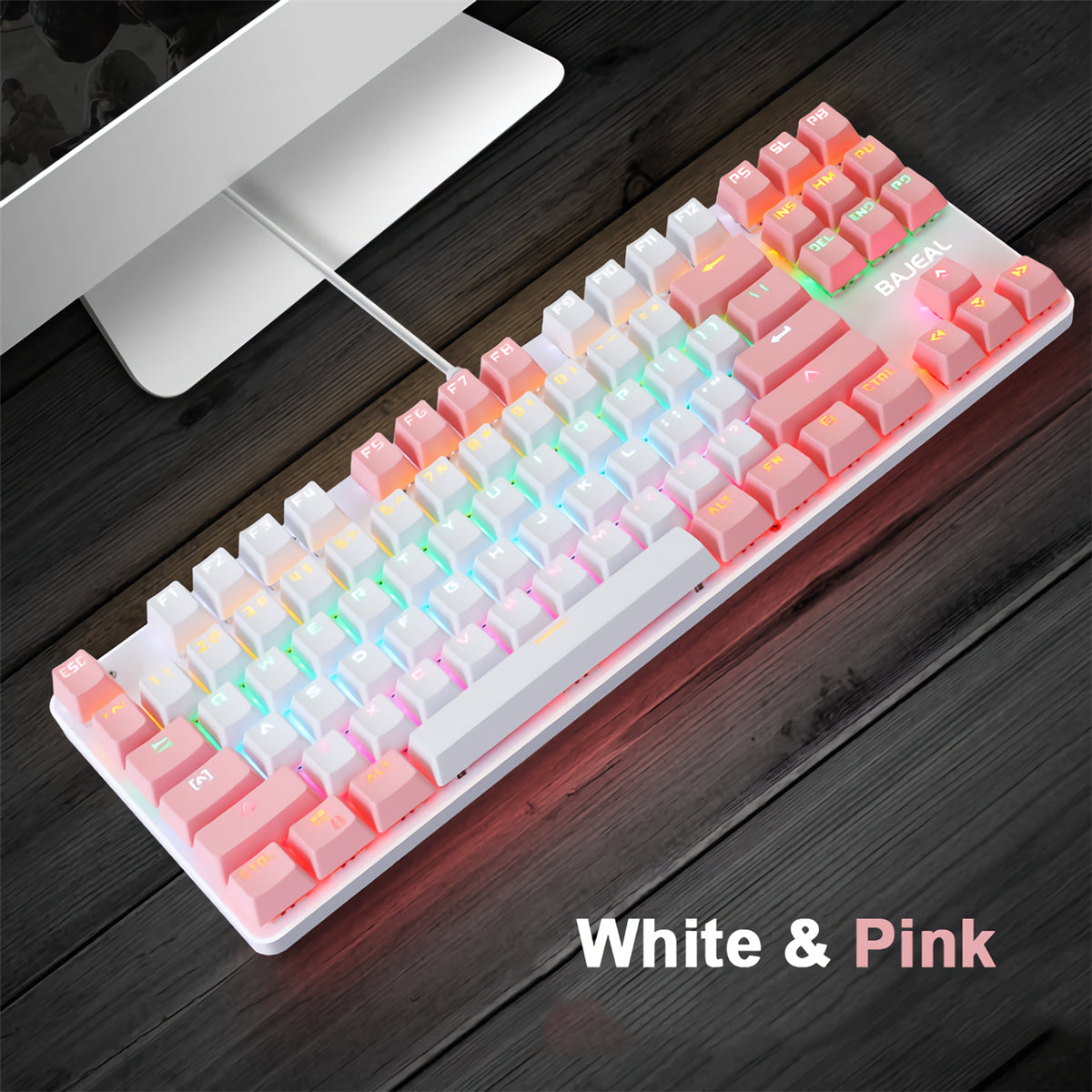 Wired Mechanical Gaming Keyboard 87 Keys Swtich Hot Swappable Dual Color Design With LED Lighting Effect For Gaming Office