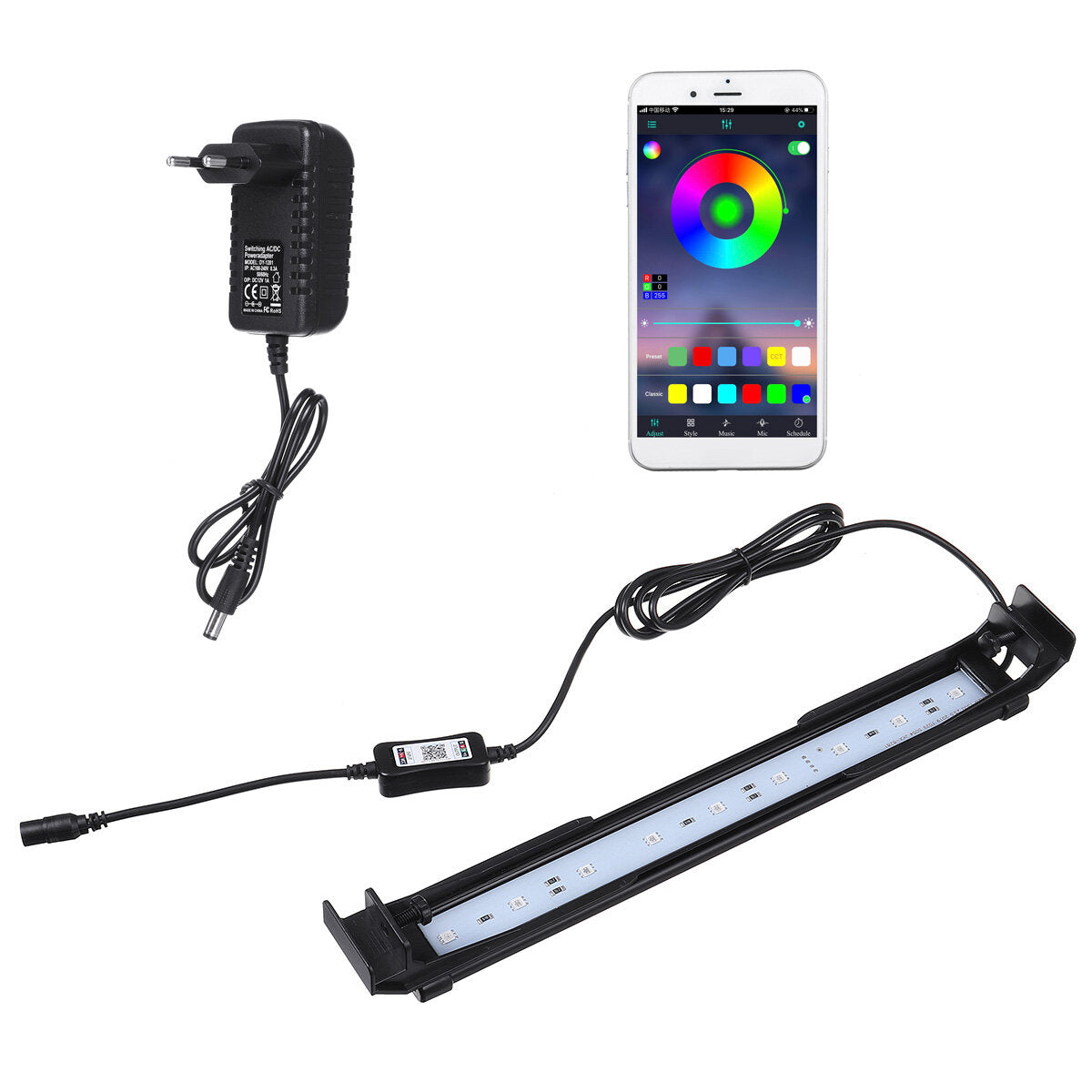 Dimmable 32CM 10W Bluetooth APP Controlled RGB LED Aquarium Lighting Adjustable Top Light Suitable for Aquarium/Fish Tank