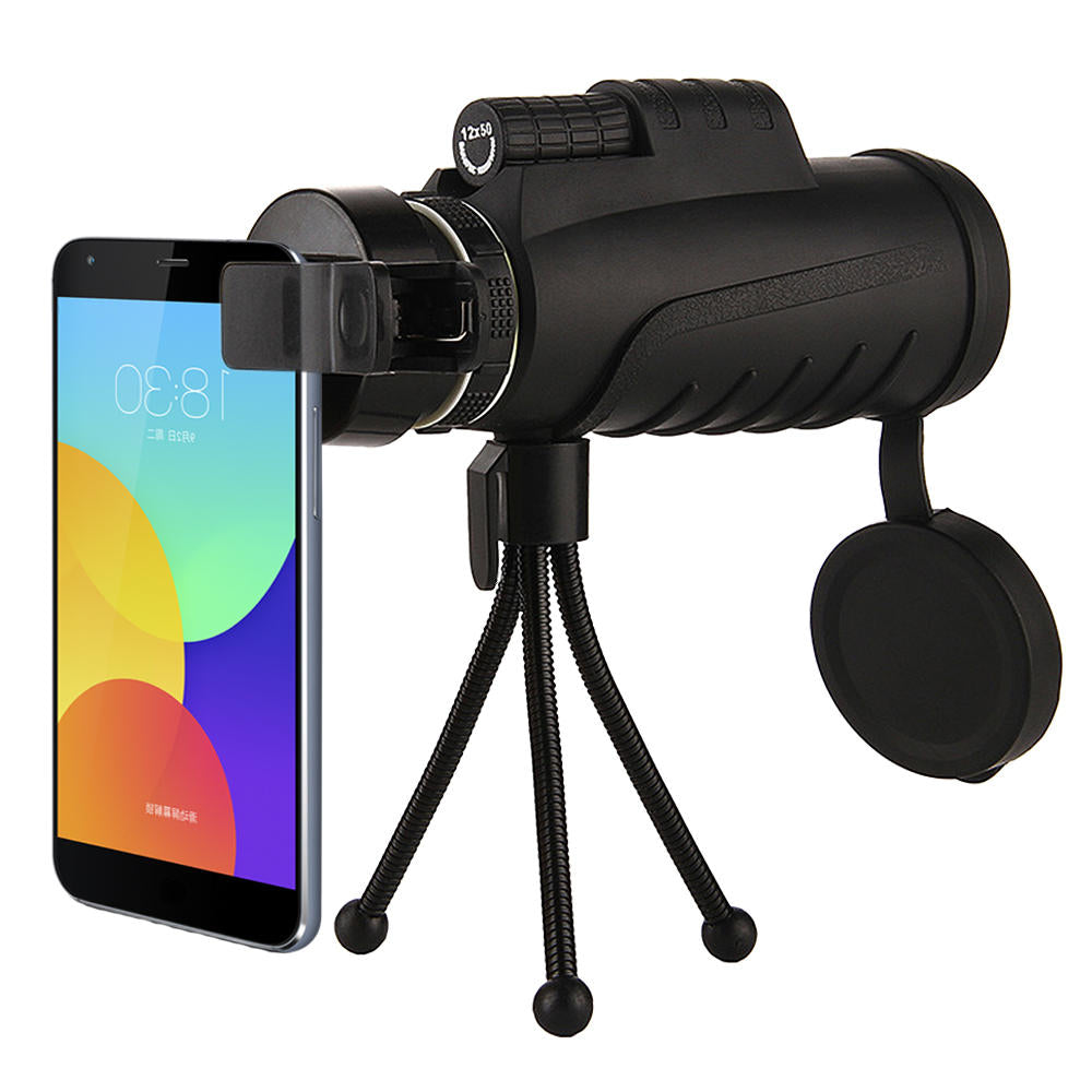 12X50 BAK4 HD Optical Monocular Hunting Camping Telescope Night Vision With Tripod