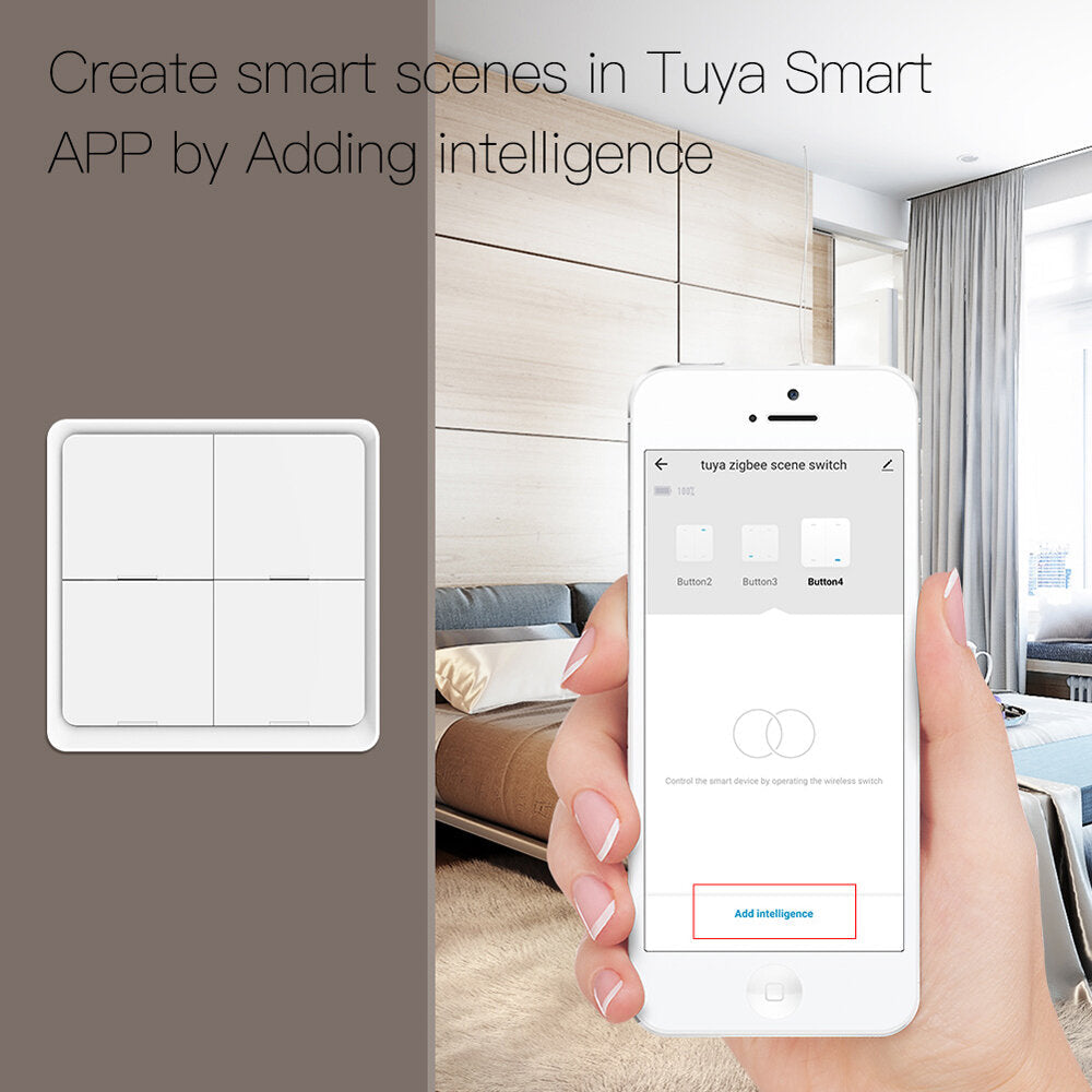 Wireless 12 Scene Switch Push Button 4 Gang Controller Battery Powered Automation Scenario for Tuya Devices