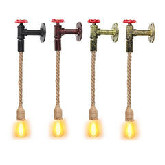 Vintage Industrial Water Pipe Wall Lamp Sconce Hemp Rope Pendant Light Fixture