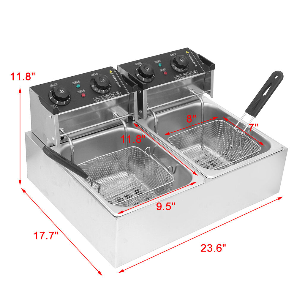220V 6L/12L Timer Electric Fryer Deep Fryer With Lids & Baskets