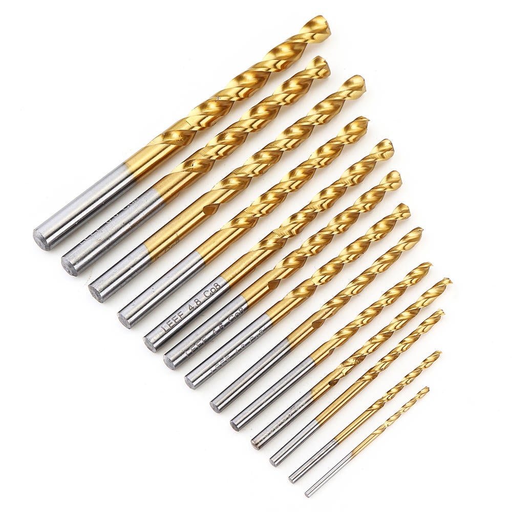 13Pcs Titanium Coated M42 Twist Drill Bit 8% High Cobalt HSS Drill Bit Set Industrial Grade 1.5-6.5mm for Stainless Steel Metal Wood
