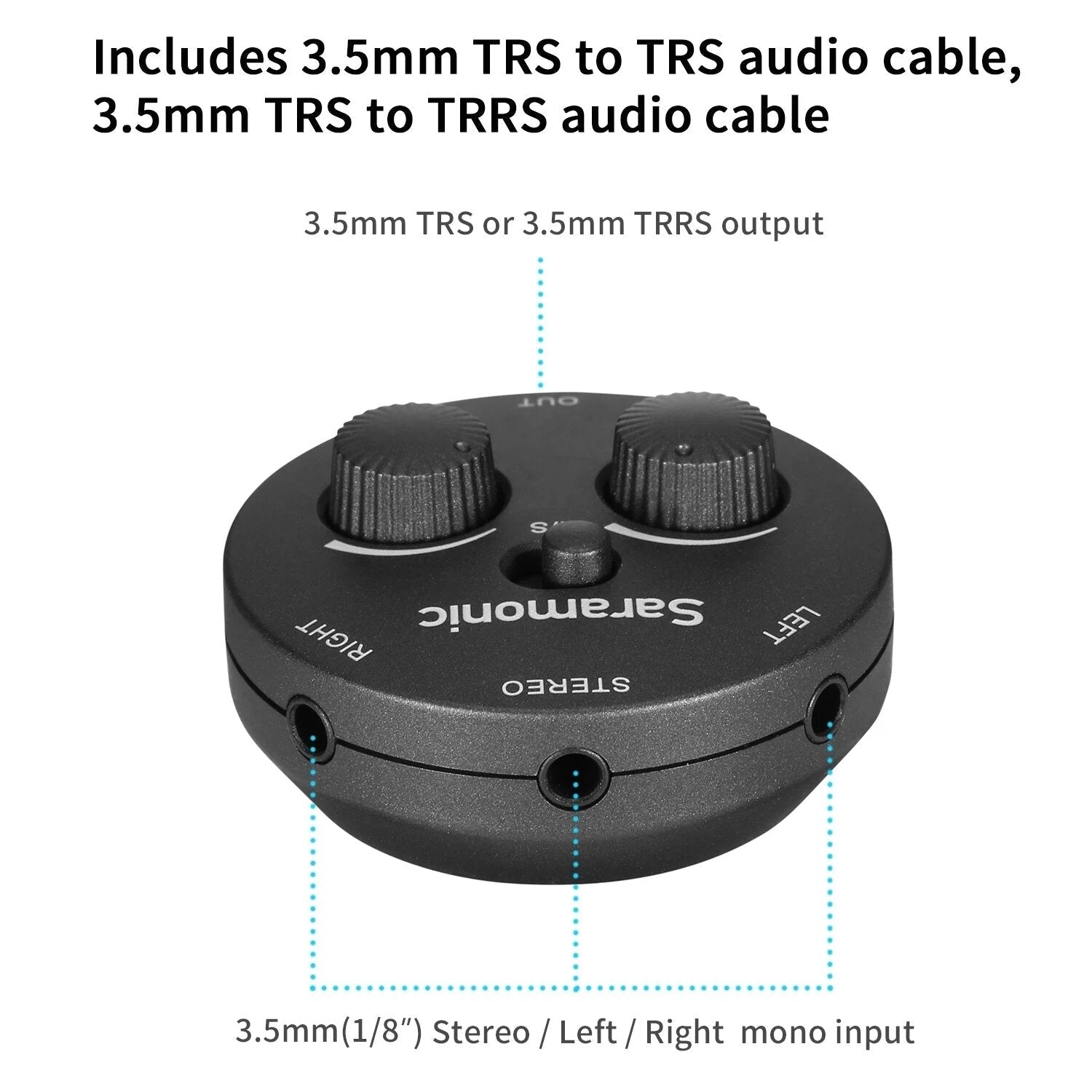 Audio Adapter 2-Channel Microphone Battery-free for DSLR Mirrorless Video Cameras Smartphones Recorders