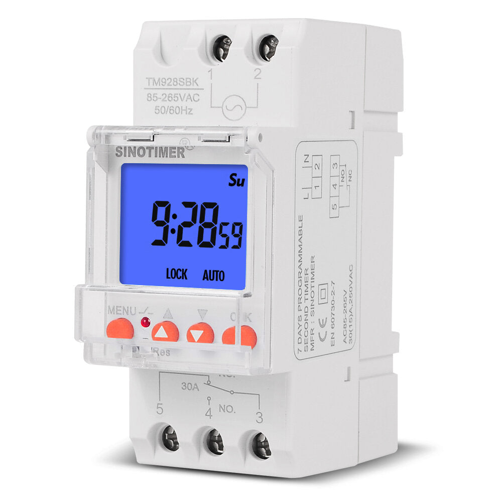 LCD Backlight Display Timer with Lock Function Replaceable Battery Rail Timer Switch 16A 30A