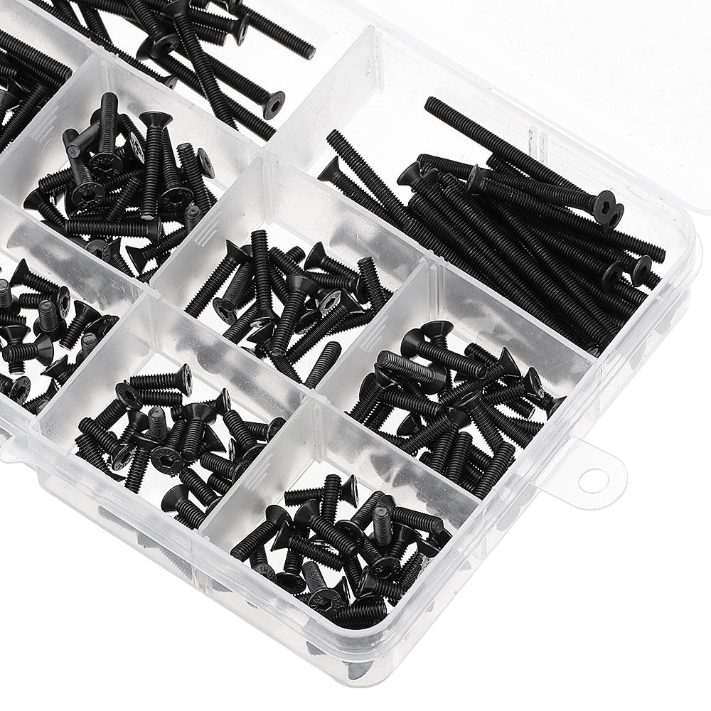 260Pcs M3 10.9 Grade Carbon Steel Hex Socket Flat Countersunk Head Screw Bolts Assortment Set