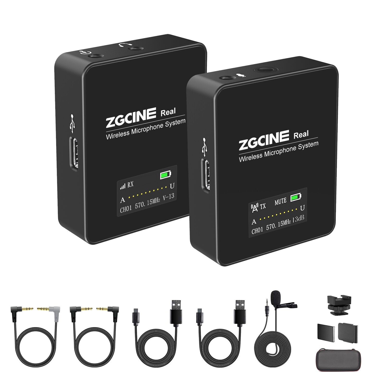 Wireless Lavalier Lapel Microphone System with Transmitter and Receiver for Smartphones Camera