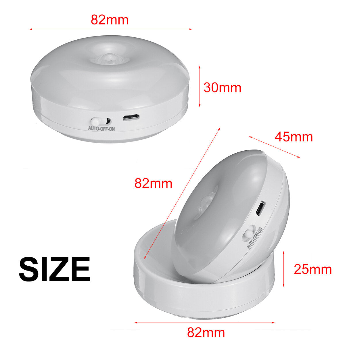 360 Degree Rotation LED Motion Sensor Night Light USB Rechargeable Lamp with Magnetic Base