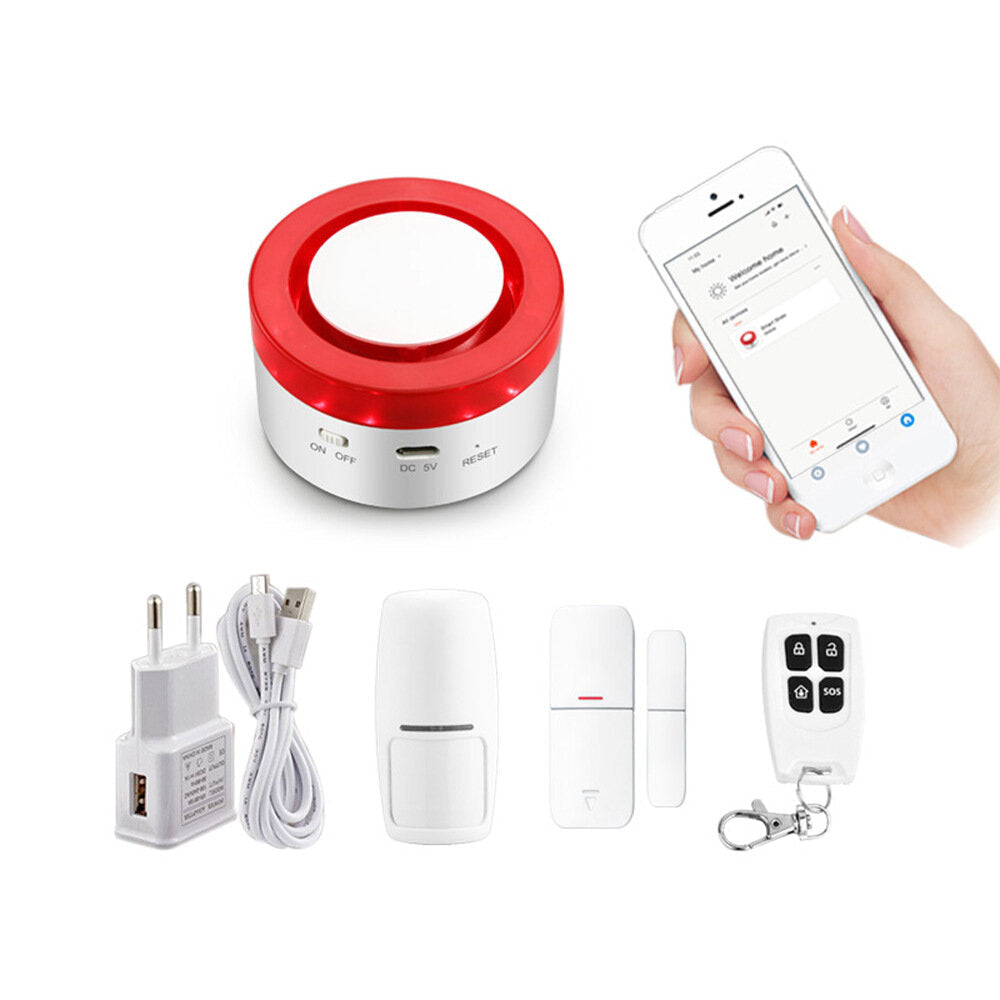 Wireless WIFI Gateway Host & Siren 2 in 1 Wifi Smart Security Alarm System Door Sensor PIR Motion Sensor APP Control,433MHz