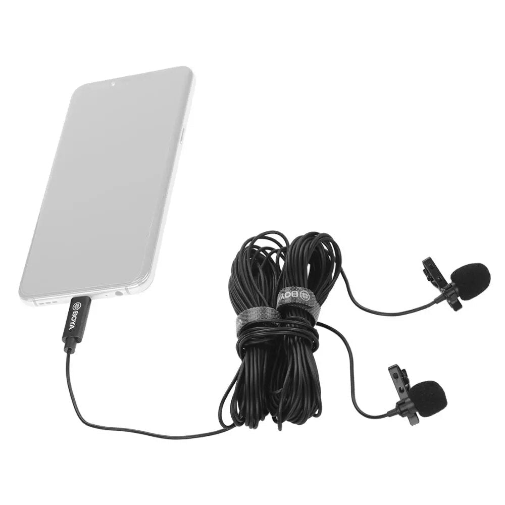 Dual Lavalier Microphone Omnidirectional Digital Clip-on Lapel Collar Mic for USB Type-C Android Smartphone iPad Pro PC 6M