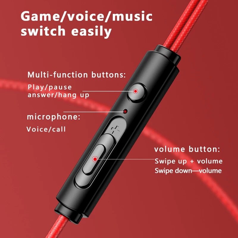 Wired In-ear Music Earphone Noise Reduction Gaming Earpiece with Mic Volume Control In-ear Gaming Headset